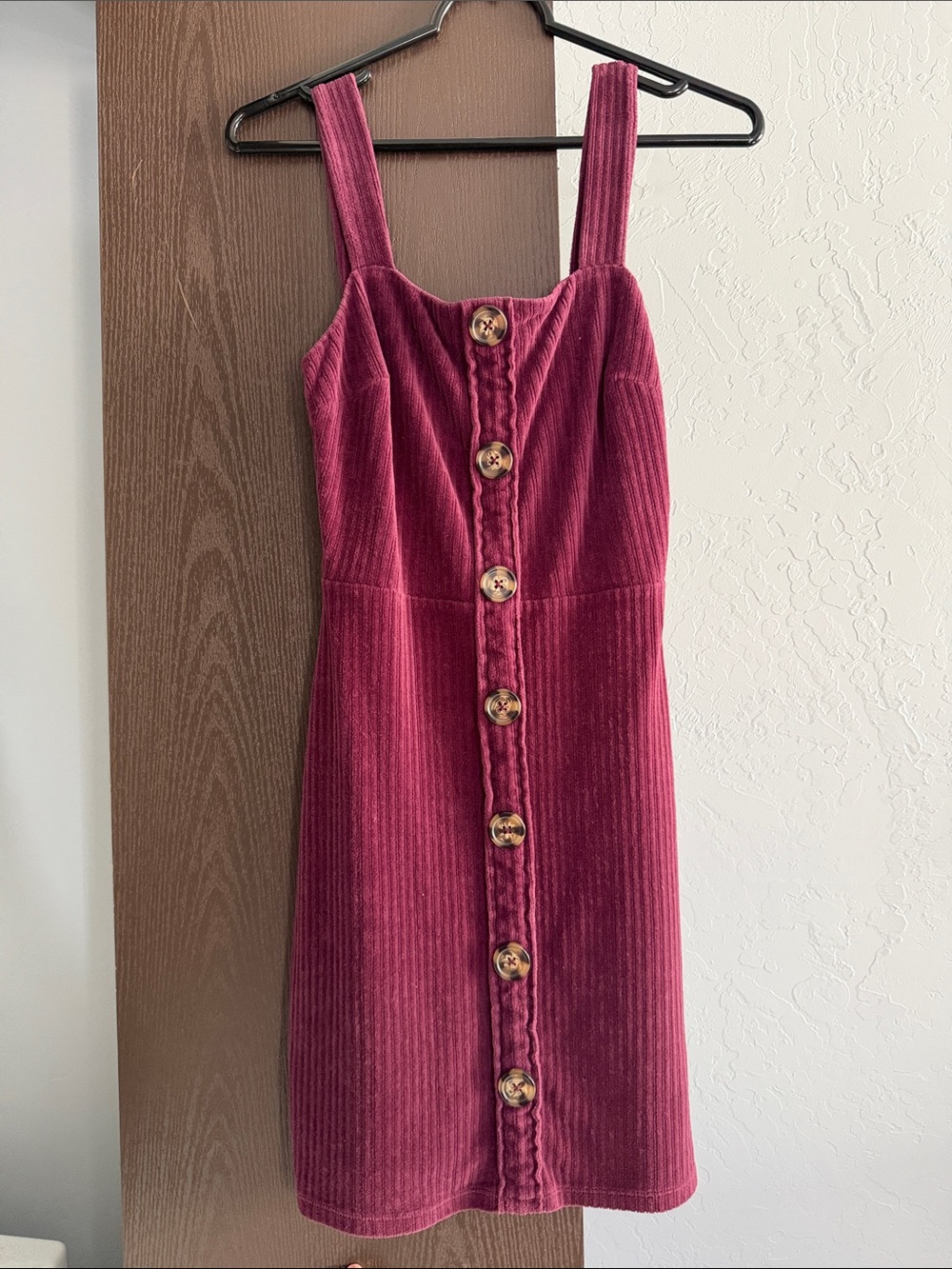 No Boundaries Raspberry Corduroy Button-Front Mini Dress